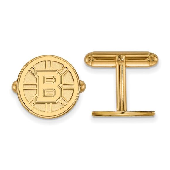 Sterling Silver 14k Yellow Gold Plated NHL Boston Bruins Cuff Links